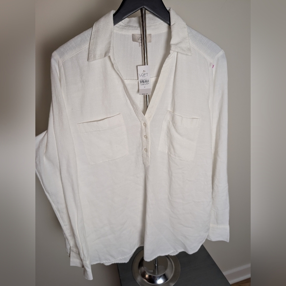 NWT White Button-Up Shirt by LOFT Cotton Size M - Picture 1 of 7